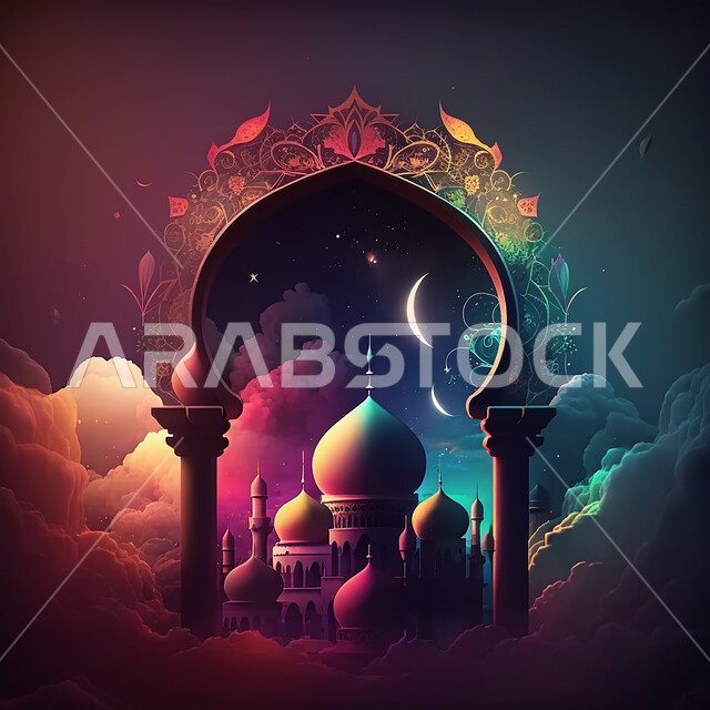 مجسمات رمضانيه ثلاثية الابعاد , هلال رمضان, زينة شهر رمضان, مناسبات و اعياد دينية ، إضاءه وزينة، ديكور رمضاني , خلفية رمضان