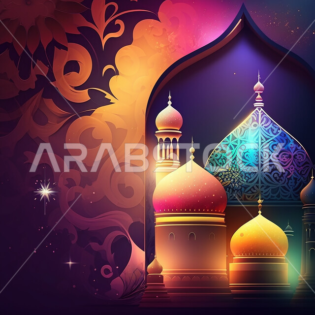 مجسمات رمضانيه ثلاثية الابعاد , هلال رمضان, زينة شهر رمضان, مناسبات و اعياد دينية ، إضاءه وزينة، ديكور رمضاني , خلفية رمضان