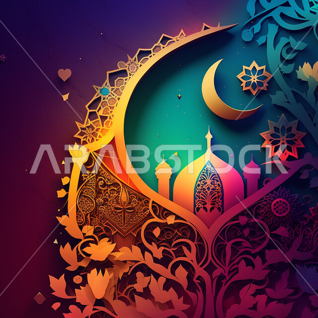 مجسمات رمضانيه ثلاثية الابعاد , هلال رمضان, زينة شهر رمضان, مناسبات و اعياد دينية ، إضاءه وزينة، ديكور رمضاني , خلفية رمضان