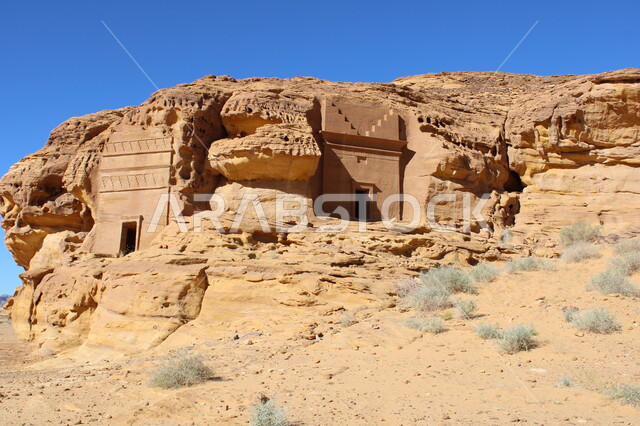 Rock formations in Al-Ula Governorate in the Kingdom of Saudi Arabia, ancient historical monuments, mountain peaks, rocky heights, desert nature, tourist places in the desert regions