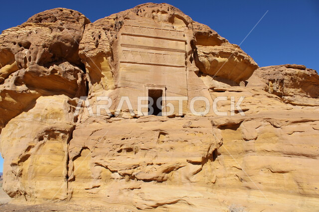Rock formations in Al-Ula Governorate in the Kingdom of Saudi Arabia, ancient historical monuments, mountain peaks and heights, rocky mountains in desert areas, desert nature, tourist places