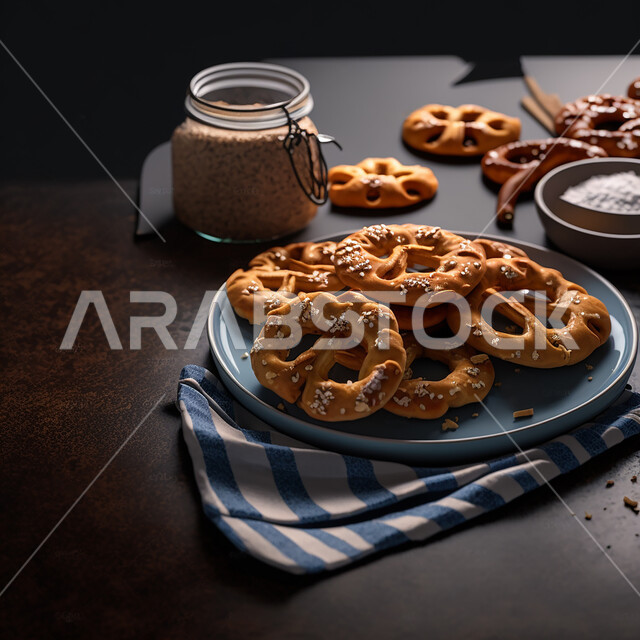 Delicious sweet biscuits on the kitchen table, a plate of delicious sweets, hospitality, delicious sweet crackers.