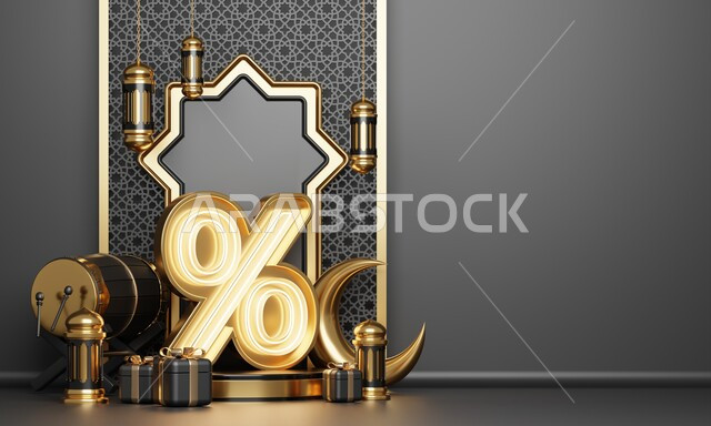 خلفية إسلامية لقاعدة عرض ثلاثية الأبعاد ، رمضان كريم ، مجسمات إسلاميات ، إسلاميات ، عروض رمضانية ، خلفية رمادية