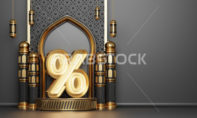 خلفية إسلامية لقاعدة عرض ثلاثية الأبعاد ، رمضان كريم ، مجسمات إسلاميات ، إسلاميات ، عروض رمضانية ، خلفية رمادية