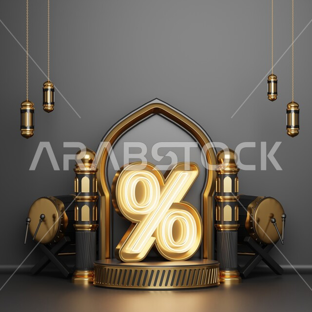 خلفية إسلامية لقاعدة عرض ثلاثية الأبعاد ، رمضان كريم ، مجسمات إسلاميات ، إسلاميات ، عروض رمضانية ، خلفية رمادية