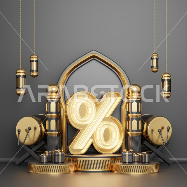 خلفية إسلامية لقاعدة عرض ثلاثية الأبعاد ، رمضان كريم ، مجسمات إسلاميات ، إسلاميات ، عروض رمضانية ، خلفية رمادية