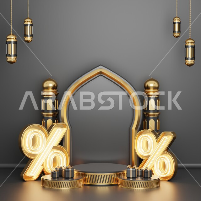 خلفية إسلامية لقاعدة عرض ثلاثية الأبعاد ، رمضان كريم ، مجسمات إسلاميات ، إسلاميات ، عروض رمضانية ، خلفية رمادية