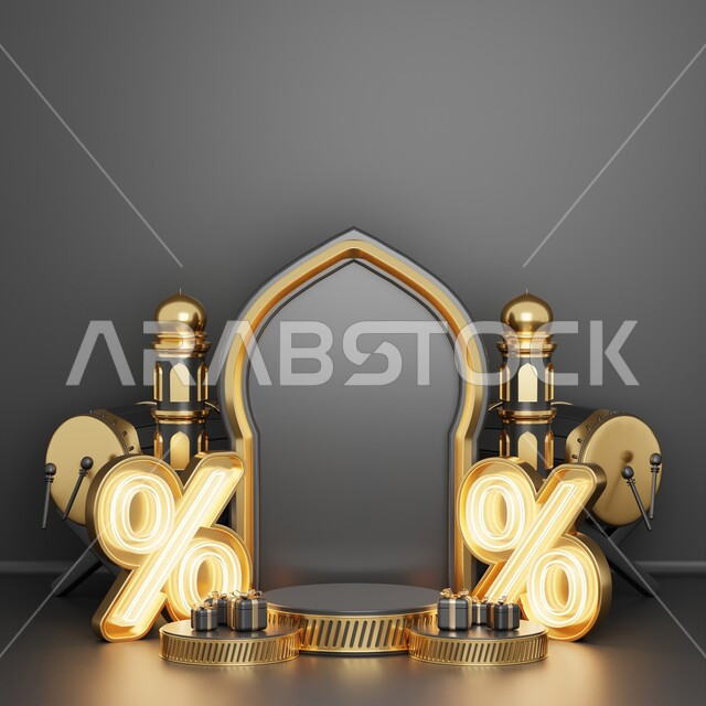 خلفية إسلامية لقاعدة عرض ثلاثية الأبعاد ، رمضان كريم ، مجسمات إسلاميات ، إسلاميات ، عروض رمضانية ، خلفية رمادية