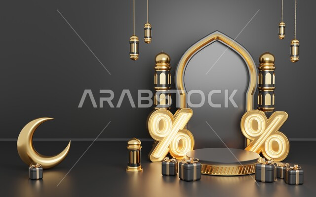 خلفية إسلامية لقاعدة عرض ثلاثية الأبعاد ، رمضان كريم ، مجسمات إسلاميات ، إسلاميات ، عروض رمضانية ، خلفية رمادية