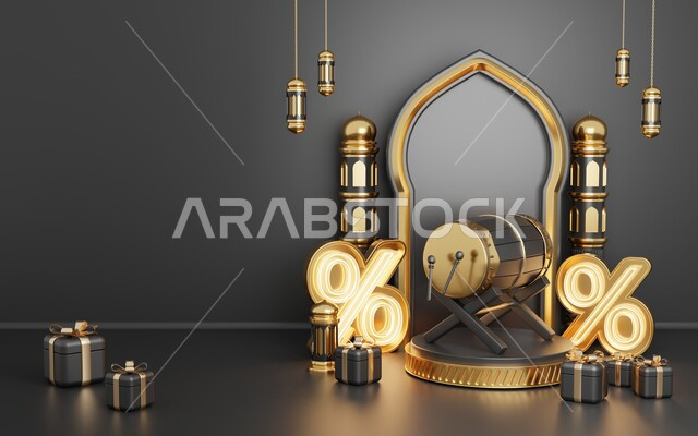 خلفية إسلامية لقاعدة عرض ثلاثية الأبعاد ، رمضان كريم ، مجسمات إسلاميات ، إسلاميات ، عروض رمضانية ، خلفية رمادية