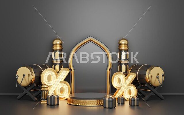 خلفية إسلامية لقاعدة عرض ثلاثية الأبعاد ، رمضان كريم ، مجسمات إسلاميات ، إسلاميات ، عروض رمضانية ، خلفية رمادية