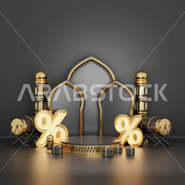 خلفية إسلامية لقاعدة عرض ثلاثية الأبعاد ، رمضان كريم ، مجسمات إسلاميات ، إسلاميات ، عروض رمضانية ، خلفية رمادية