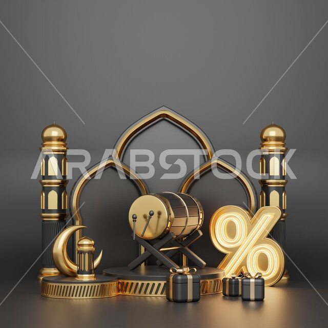 خلفية إسلامية لقاعدة عرض ثلاثية الأبعاد ، رمضان كريم ، مجسمات إسلاميات ، إسلاميات ، عروض رمضانية ، خلفية رمادية