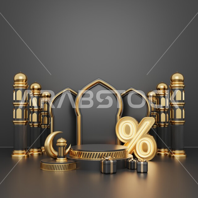 خلفية إسلامية لقاعدة عرض ثلاثية الأبعاد ، رمضان كريم ، مجسمات إسلاميات ، إسلاميات ، عروض رمضانية ، خلفية رمادية