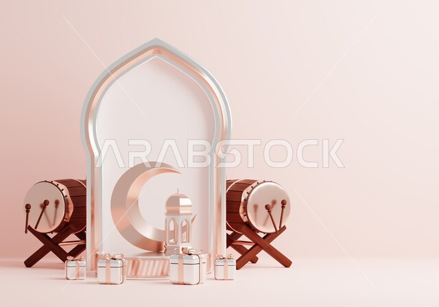 خلفية إسلامية لقاعدة عرض ثلاثية الأبعاد ، رمضان كريم ، مجسمات إسلاميات ، إسلاميات ، خلفية ملونة