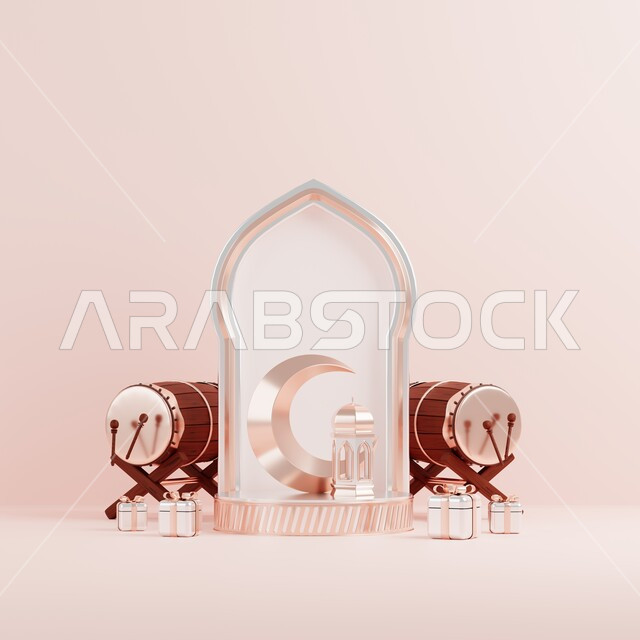 خلفية إسلامية لقاعدة عرض ثلاثية الأبعاد ، رمضان كريم ، مجسمات إسلاميات ، إسلاميات ، خلفية ملونة