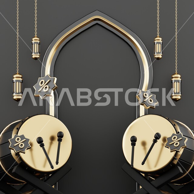 خلفية إسلامية لقاعدة عرض ثلاثية الأبعاد ، رمضان كريم ، مجسمات إسلاميات ، إسلاميات ، خلفية رمادية