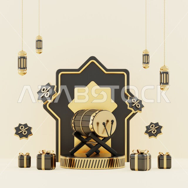 خلفية إسلامية لقاعدة عرض ثلاثية الأبعاد ، رمضان كريم ، مجسمات إسلاميات ، إسلاميات ، خلفية بيج