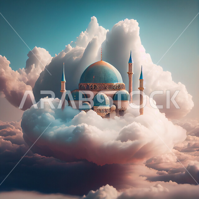 خلفية إسلامية ثلاثية الأبعاد ، إسلاميات وعبادة ،  مسجد ثري دي ، الغيوم 