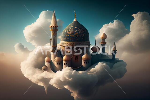 خلفية إسلامية ثلاثية الأبعاد ، إسلاميات وعبادة ،  مسجد ثري دي ، الغيوم 