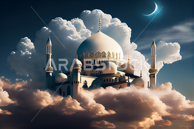 خلفية إسلامية ثلاثية الأبعاد ، إسلاميات وعبادة ،  مسجد ثري دي ، الغيوم 