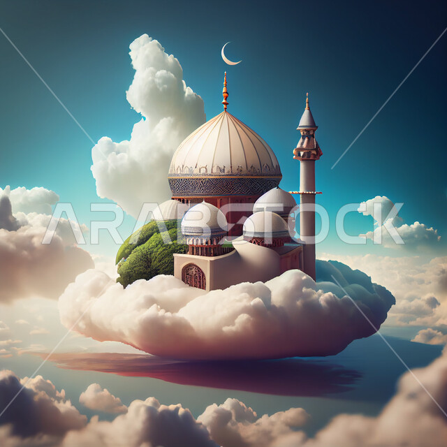 خلفية إسلامية ثلاثية الأبعاد ، إسلاميات وعبادة ،  مسجد ثري دي ، الغيوم 