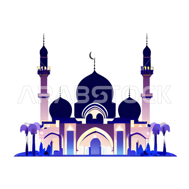 خلفية إسلامية ثلاثية الأبعاد ، إسلاميات وعبادة ، مسجد ثري دي ، خلفية بيضاء