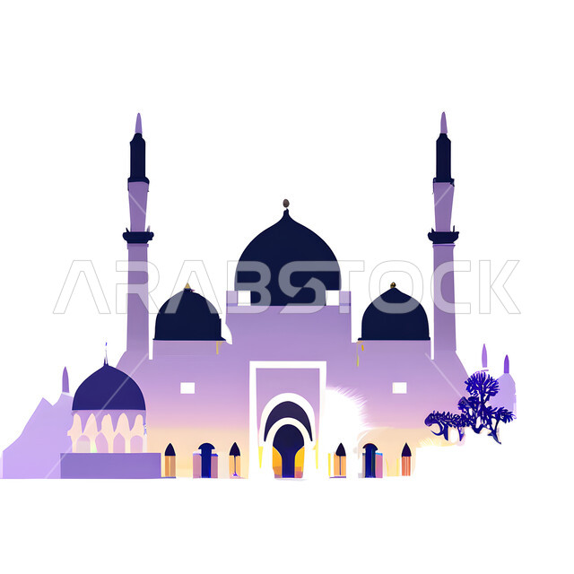 خلفية إسلامية ثلاثية الأبعاد ، إسلاميات وعبادة ، مسجد ثري دي ، خلفية بيضاء