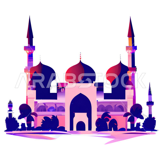 خلفية إسلامية ثلاثية الأبعاد ، إسلاميات وعبادة ، مسجد ثري دي ، خلفية بيضاء