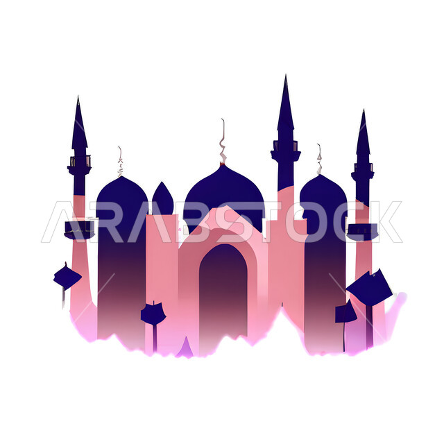 خلفية إسلامية ثلاثية الأبعاد ، إسلاميات وعبادة ، مسجد ثري دي ، خلفية بيضاء