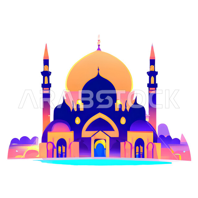 خلفية إسلامية ثلاثية الأبعاد ، إسلاميات وعبادة ، مسجد ثري دي ، خلفية بيضاء