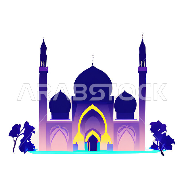 خلفية إسلامية ثلاثية الأبعاد ، إسلاميات وعبادة ، مسجد ثري دي ، خلفية بيضاء