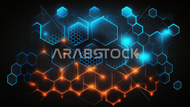 سداسية  الأزرق الداكن ،  رسم توضيحي ثلاثي الأبعاد ، خلفية تقديم ثلاثية الأبعاد , رسوم هندسية .