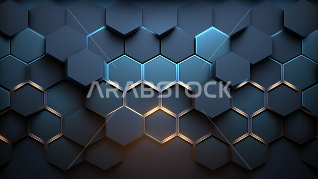 سداسية  الأزرق الداكن ،  رسم توضيحي ثلاثي الأبعاد ، خلفية تقديم ثلاثية الأبعاد , رسوم هندسية .