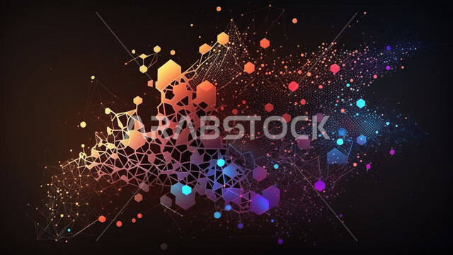 تكنولوجيا وأضواء مبعثرة  ,  جزيئات من التكنولوجيا المجردة , خلفيات مجردة متشابكة ,  خلفيات داكنة .