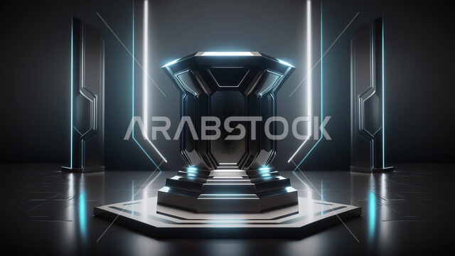 منصات مظلمة مستقبلية ,  انعكاسات مرئية , تصاميم وابتكارات , هندسة تصميم , خلفيات داكنة .