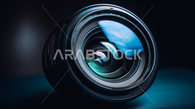 صوره مقربه لعدسة الكاميرا,  التصوير الفوتوغرافي, كاميرات حديثه, تصوير احترافي, تقنيه وتكنولوجيا, خلفيه سوداء.