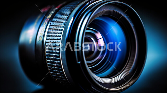 صوره مقربه لعدسة الكاميرا,  التصوير الفوتوغرافي, كاميرات حديثه, تصوير احترافي, تقنيه وتكنولوجيا, خلفيه سوداء.