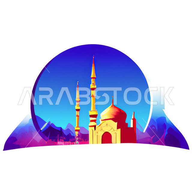 خلفية إسلامية ثلاثية الأبعاد ، إسلاميات وعبادة ، مسجد ثري دي ، خلفية بيضاء