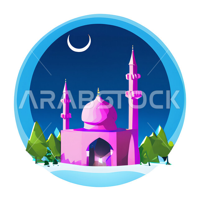 خلفية إسلامية ثلاثية الأبعاد ، إسلاميات وعبادة ، مسجد ثري دي ، خلفية بيضاء