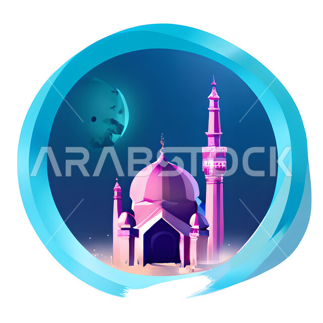 خلفية إسلامية ثلاثية الأبعاد ، إسلاميات وعبادة ، مسجد ثري دي ، خلفية بيضاء