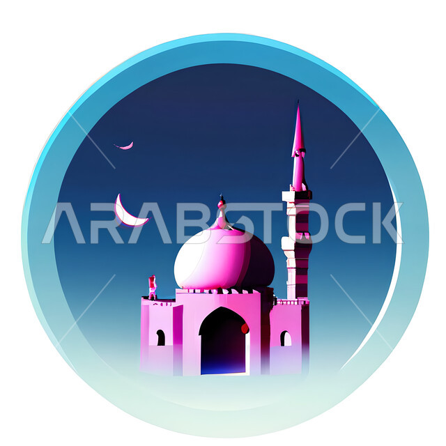 خلفية إسلامية ثلاثية الأبعاد ، إسلاميات وعبادة ، مسجد ثري دي ، خلفية بيضاء