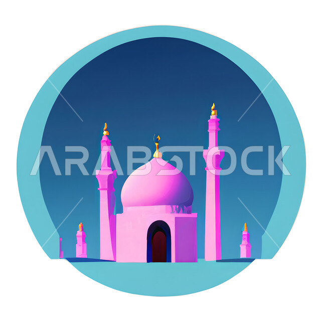 خلفية إسلامية ثلاثية الأبعاد ، إسلاميات وعبادة ، مسجد ثري دي ، خلفية بيضاء