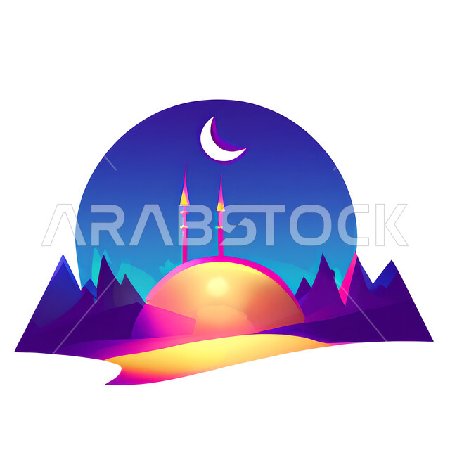 خلفية إسلامية ثلاثية الأبعاد ، إسلاميات وعبادة ، مسجد ثري دي ، مئذنة ، خلفية بيضاء