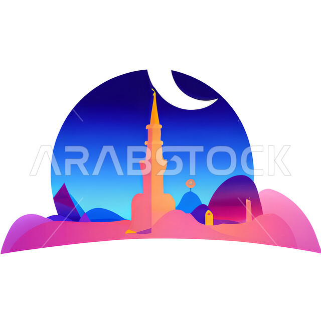 خلفية إسلامية ثلاثية الأبعاد ، إسلاميات وعبادة ، مسجد ثري دي ، مئذنة ، خلفية بيضاء