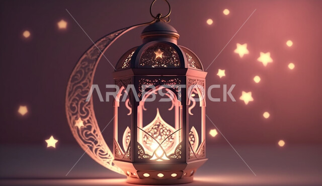 فانوس عربي تقليدي معدني، إضاءة وزينة شهر رمضان، تحف رمضانية، الإحتفال بقدوم شهر رمضان، ديكورات وأنوار، اجواء رمضانية، خلفية وردية