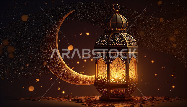 فانوس عربي تقليدي معدني، إضاءة وزينة شهر رمضان، تحف رمضانية، الإحتفال بقدوم شهر رمضان، ديكورات وأنوار، اجواء رمضانية، خلفية سوداء