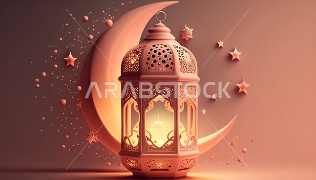 فانوس عربي تقليدي معدني، إضاءة وزينة شهر رمضان، تحف رمضانية، الإحتفال بقدوم شهر رمضان، ديكورات وأنوار، اجواء رمضانية، خلفية وردية