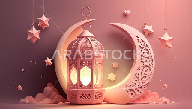 فانوس عربي تقليدي معدني، إضاءة وزينة شهر رمضان، تحف رمضانية، الإحتفال بقدوم شهر رمضان، ديكورات وأنوار، اجواء رمضانية، خلفية وردية