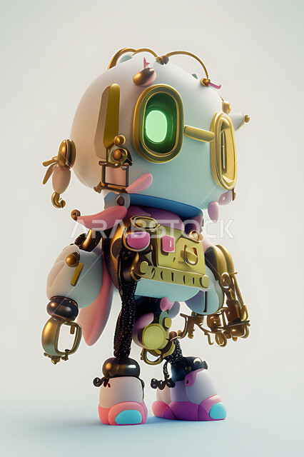 A three-dimensional model of a smart robot with high technology and technology, advanced robots, artificial intelligence, a colorful robot game, a white background.